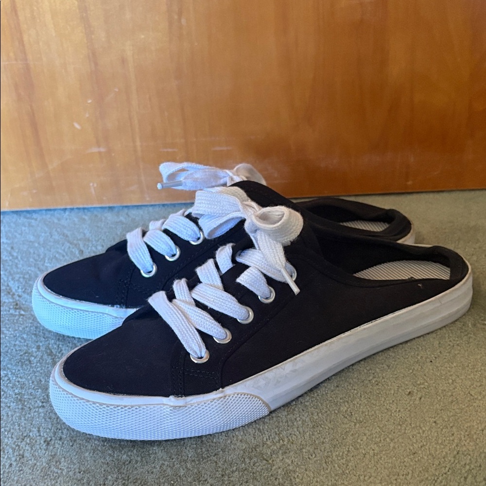 Mossimo Supply Co. slip on Black Canvas Sneakers with White Laces